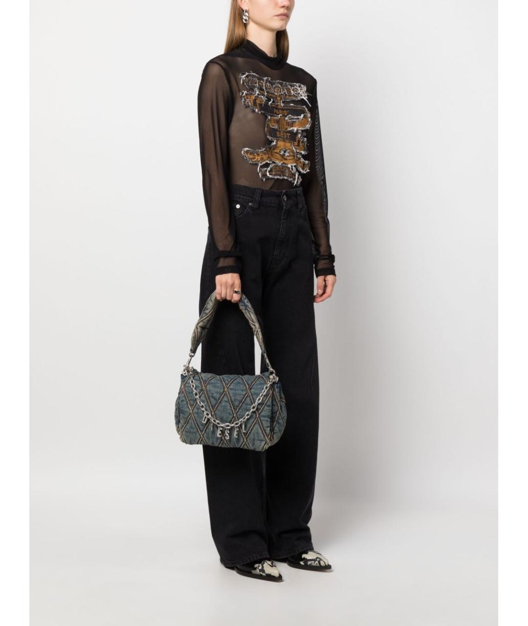 DIESEL Голубая тканевая сумка с короткими ручками, фото 5