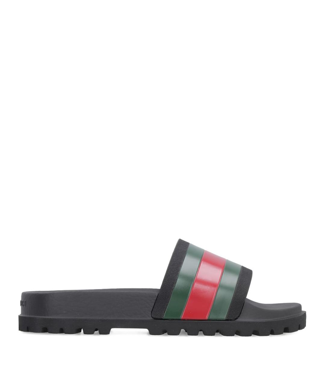 GUCCI Черные резиновые шлепанцы, фото 1