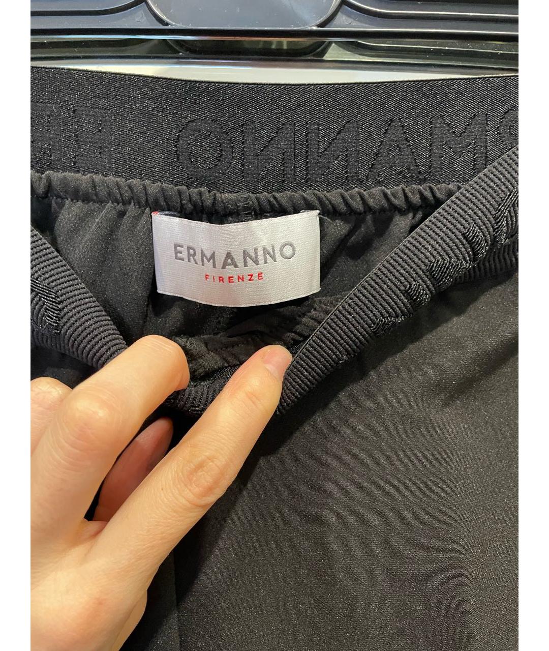 ERMANNO FIRENZE Черные полиэстеровые прямые брюки, фото 7