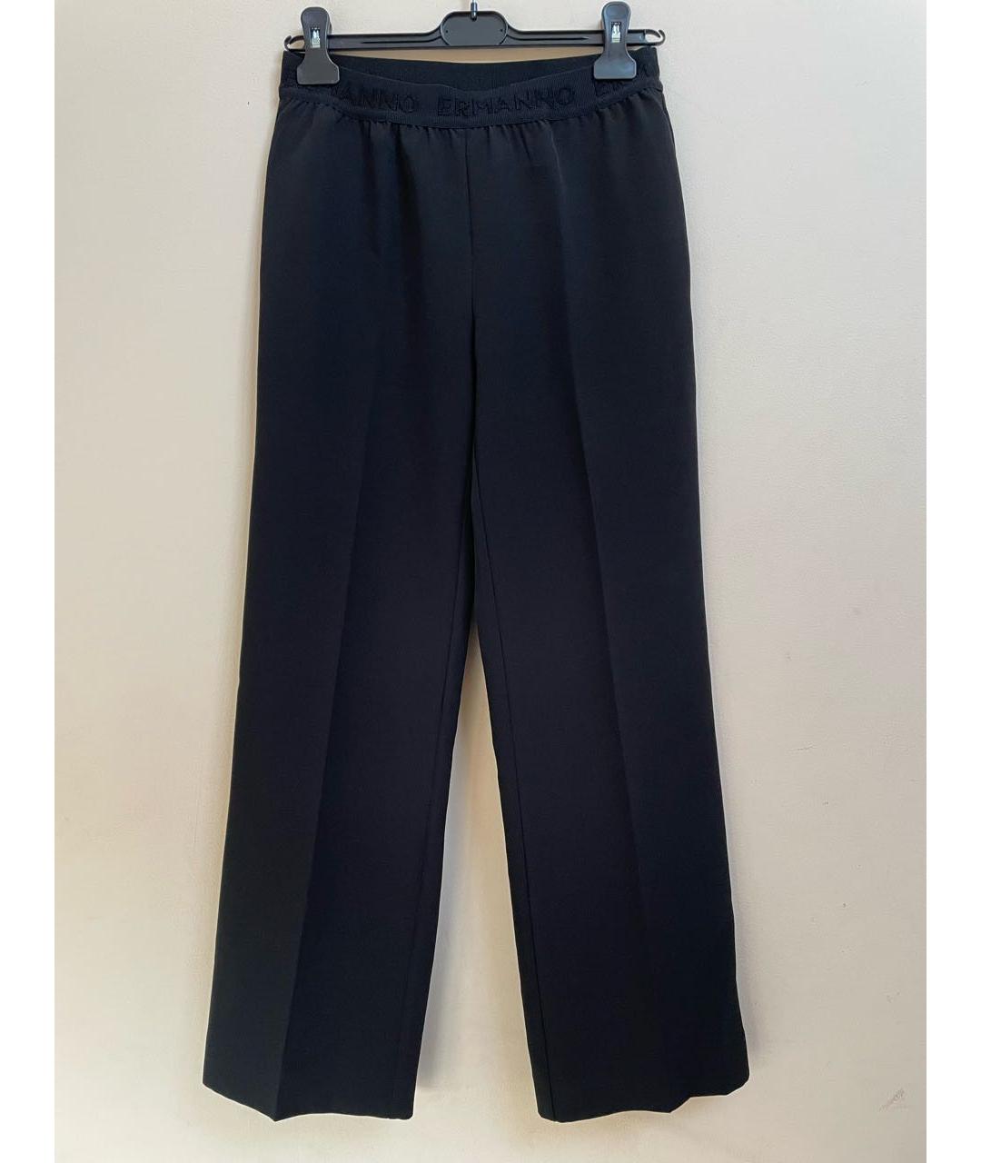 ERMANNO FIRENZE Черные полиэстеровые прямые брюки, фото 9