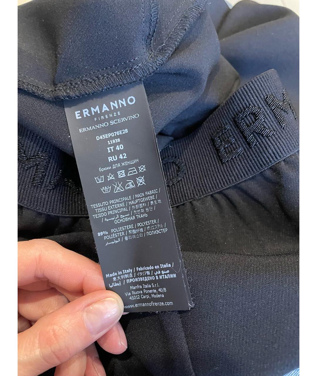 ERMANNO FIRENZE Черные полиэстеровые прямые брюки, фото 8