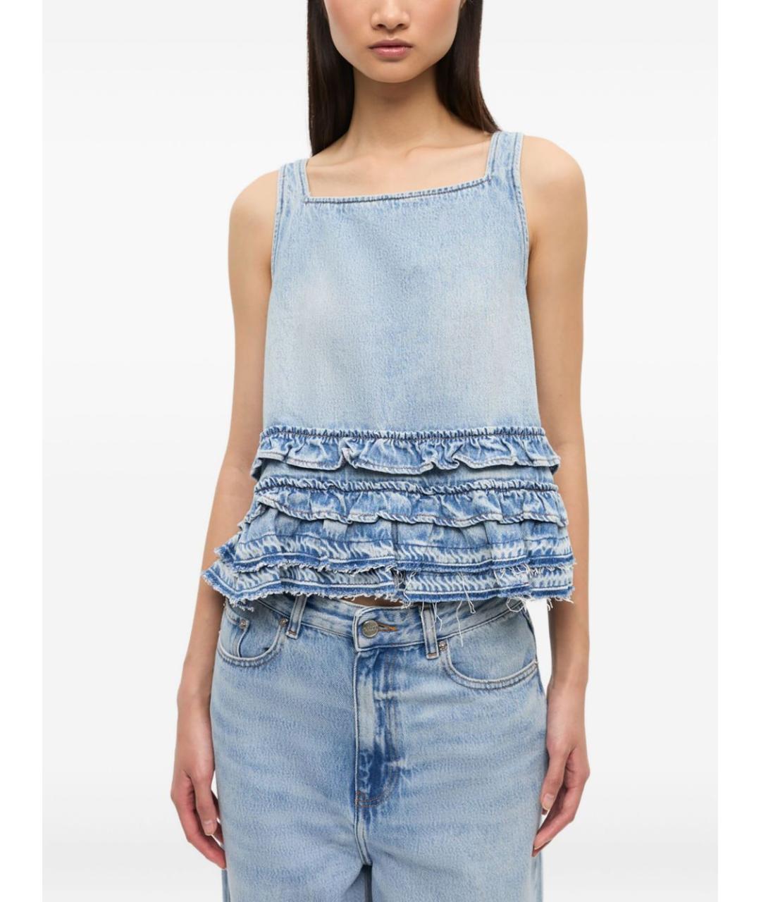 GANNI Голубая хлопковая майка, фото 4