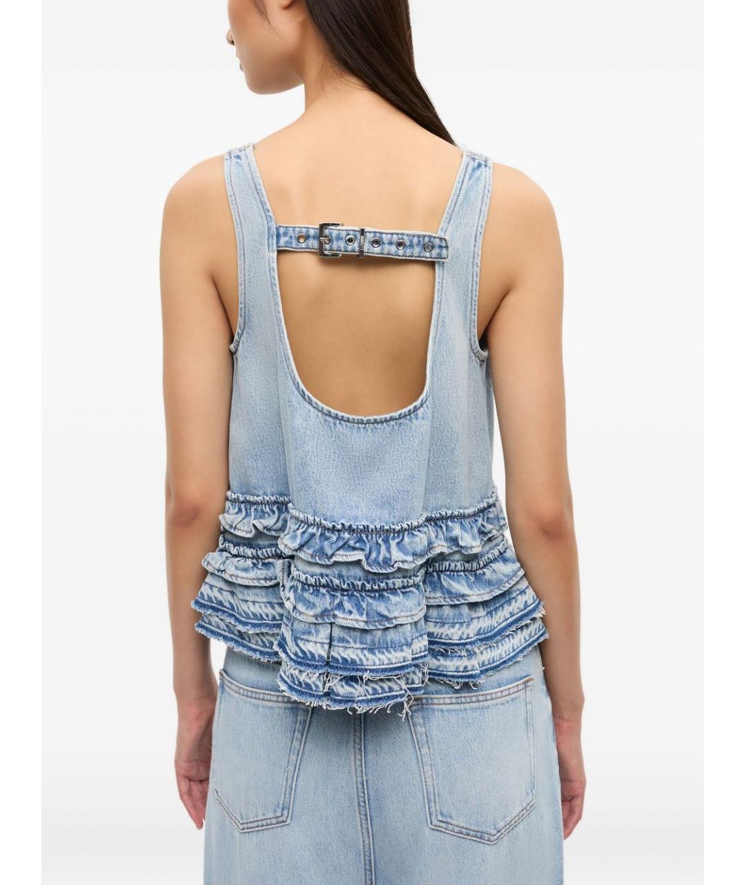 GANNI Голубая хлопковая майка, фото 3