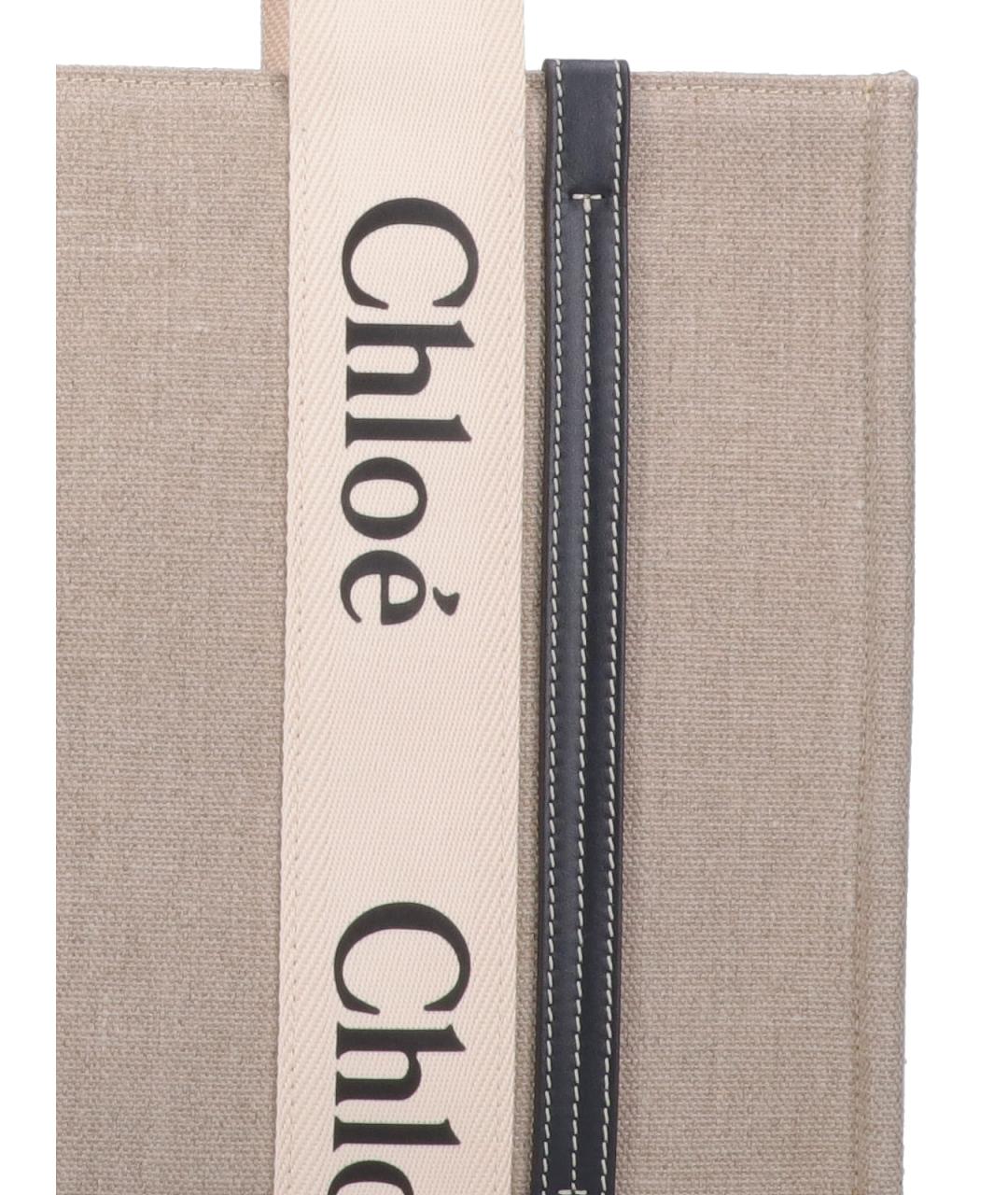 CHLOE Бежевая льняная сумка тоут, фото 4