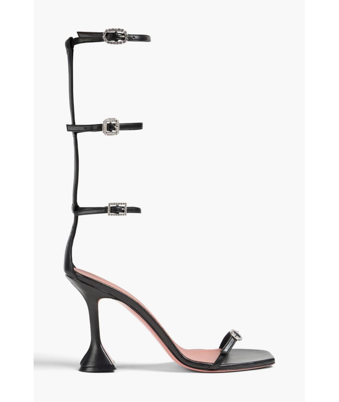 Amina Muaddi Черные кожаные босоножки, фото 5
