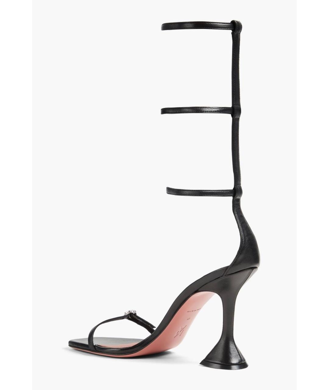 Amina Muaddi Черные кожаные босоножки, фото 3