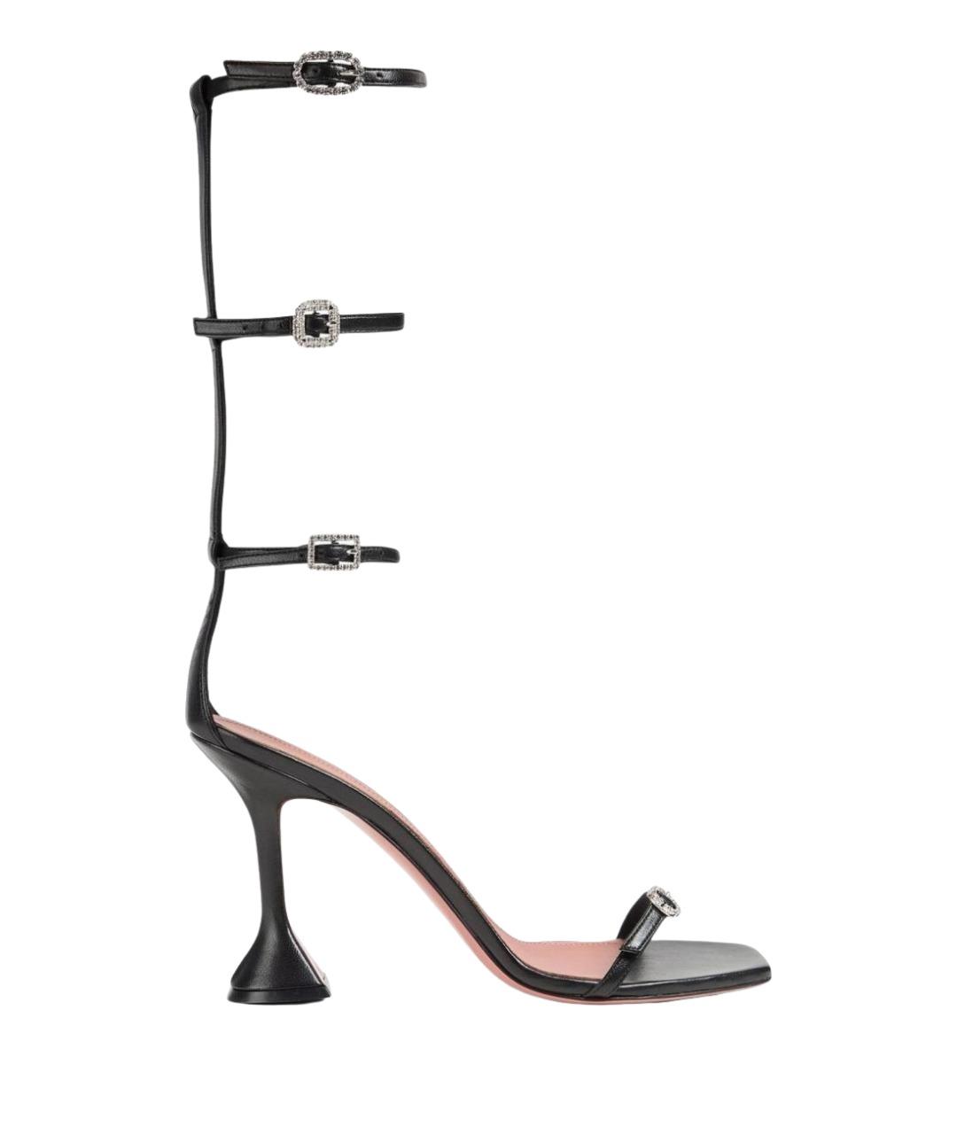 Amina Muaddi Черные кожаные босоножки, фото 1