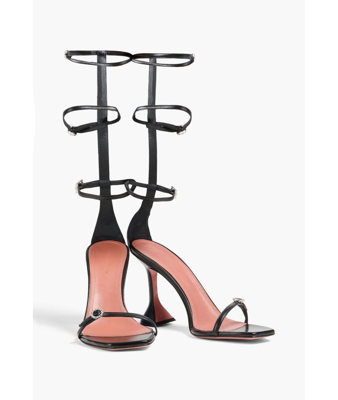 Amina Muaddi Черные кожаные босоножки, фото 2