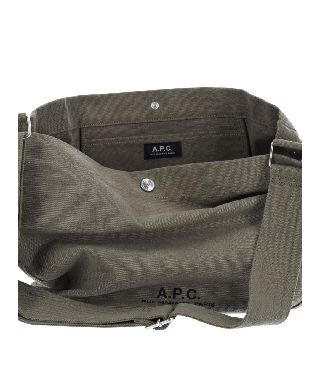 A.P.C. Зеленая хлопковая сумка через плечо, фото 4