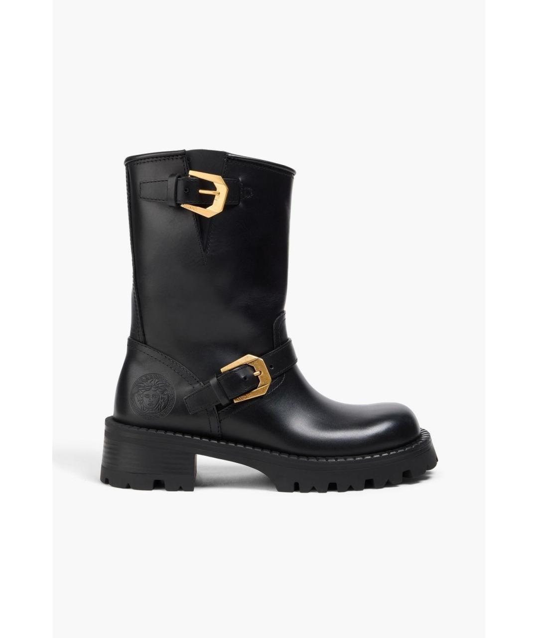 VERSACE Черные кожаные ботинки, фото 5