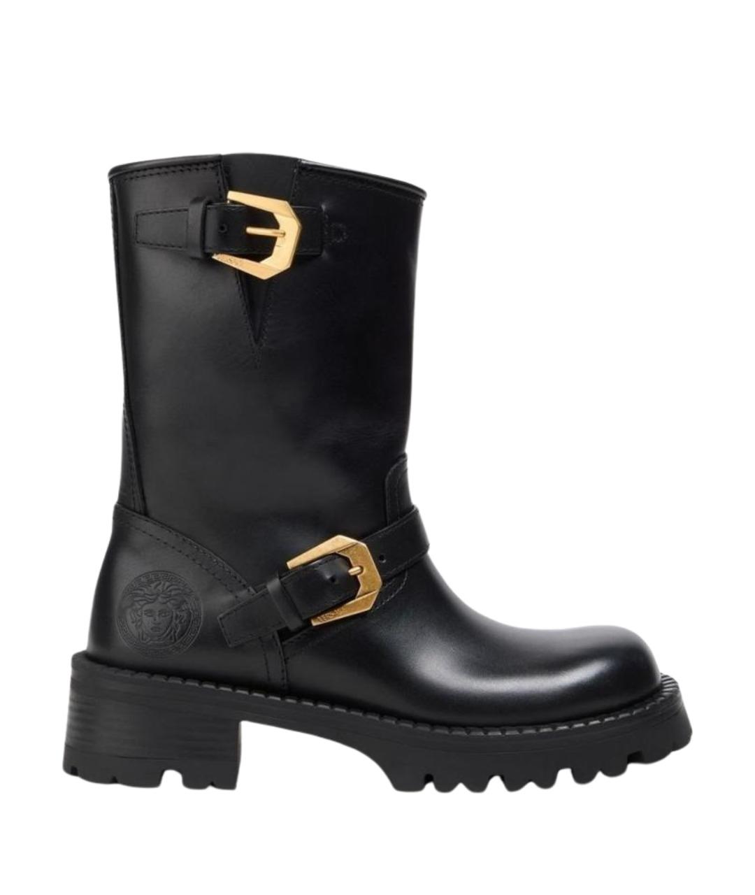 VERSACE Черные кожаные ботинки, фото 1