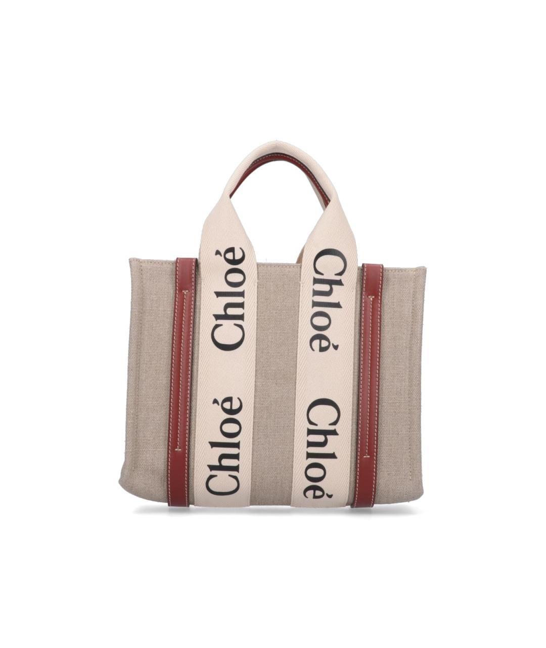 CHLOE Бежевая льняная сумка тоут, фото 1