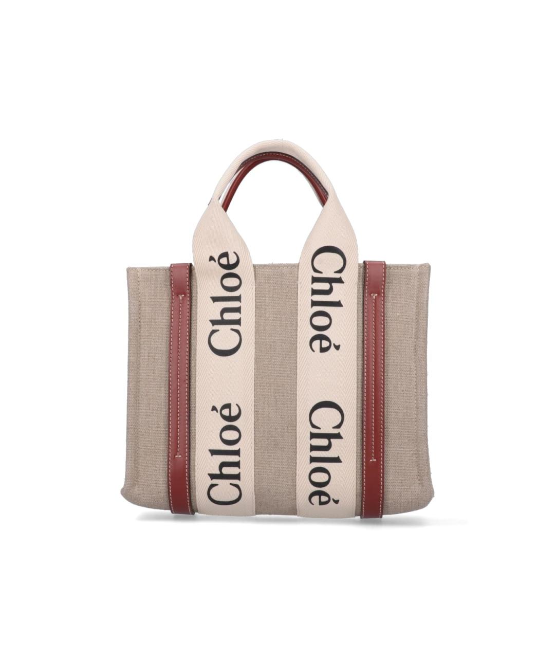 CHLOE Бежевая льняная сумка тоут, фото 3