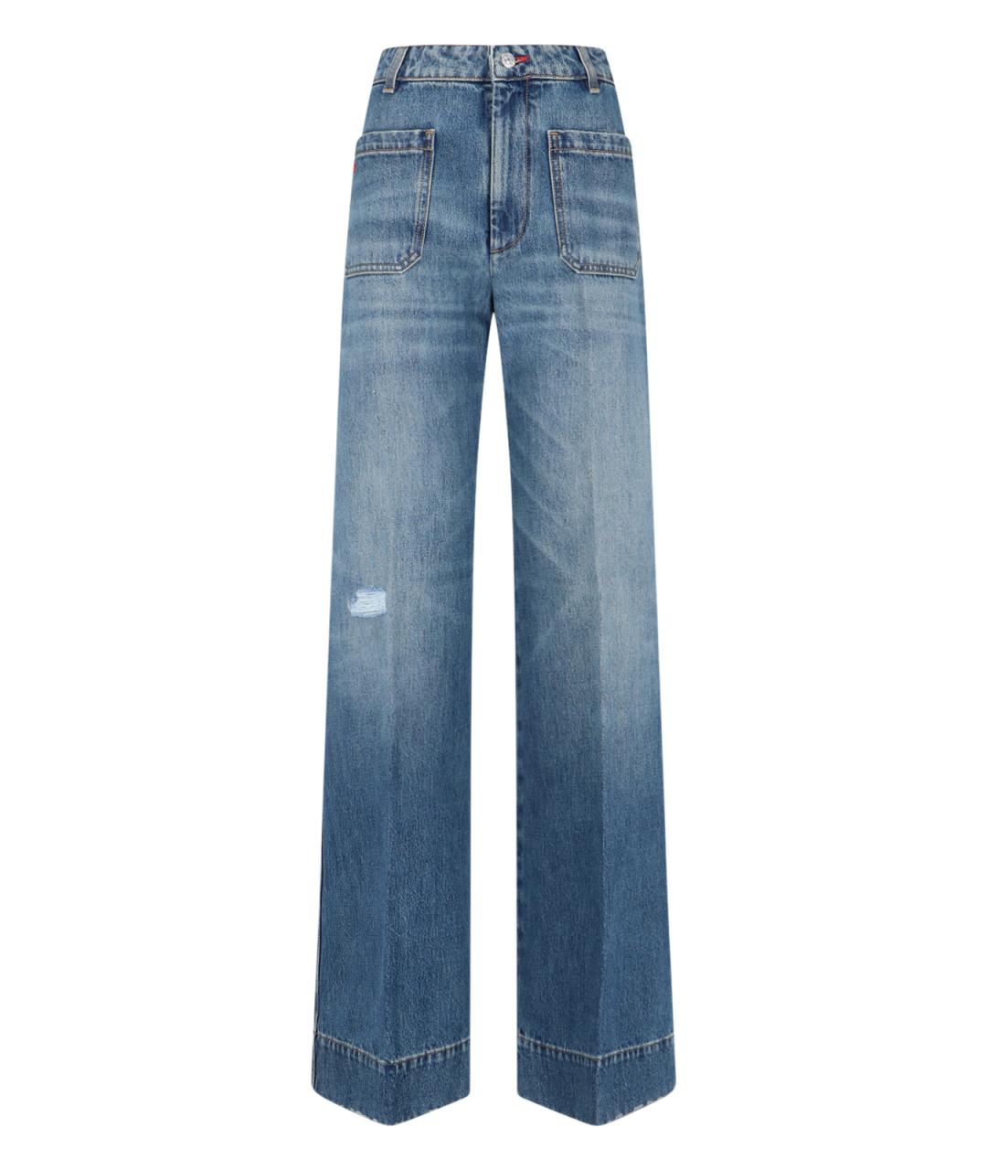 VICTORIA BECKHAM Синие хлопковые прямые джинсы, фото 1