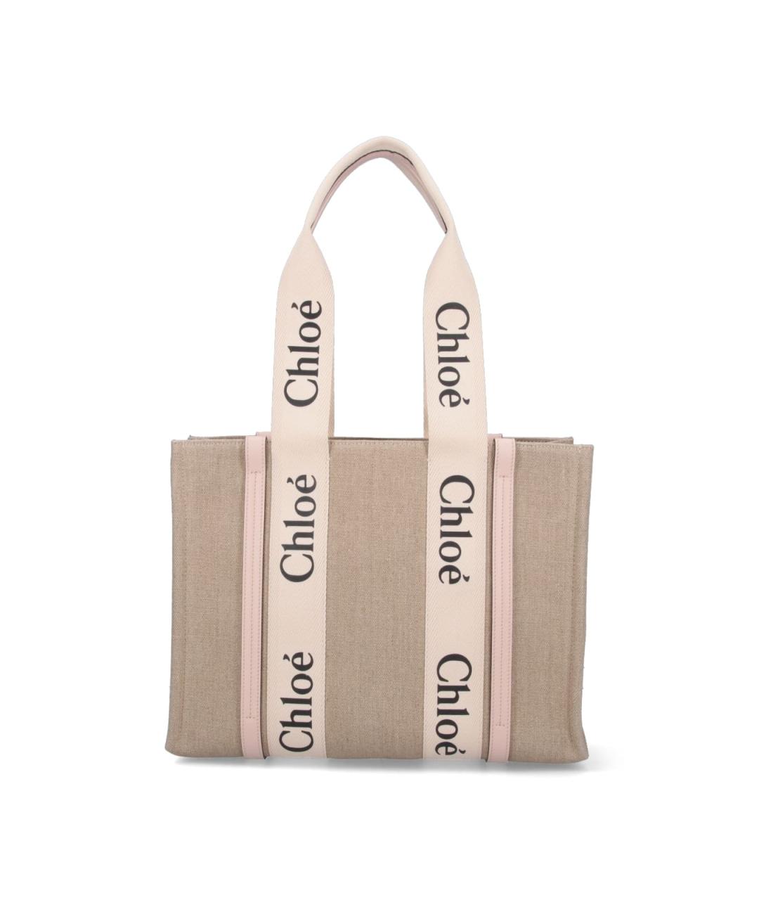 CHLOE Бежевая льняная сумка тоут, фото 3
