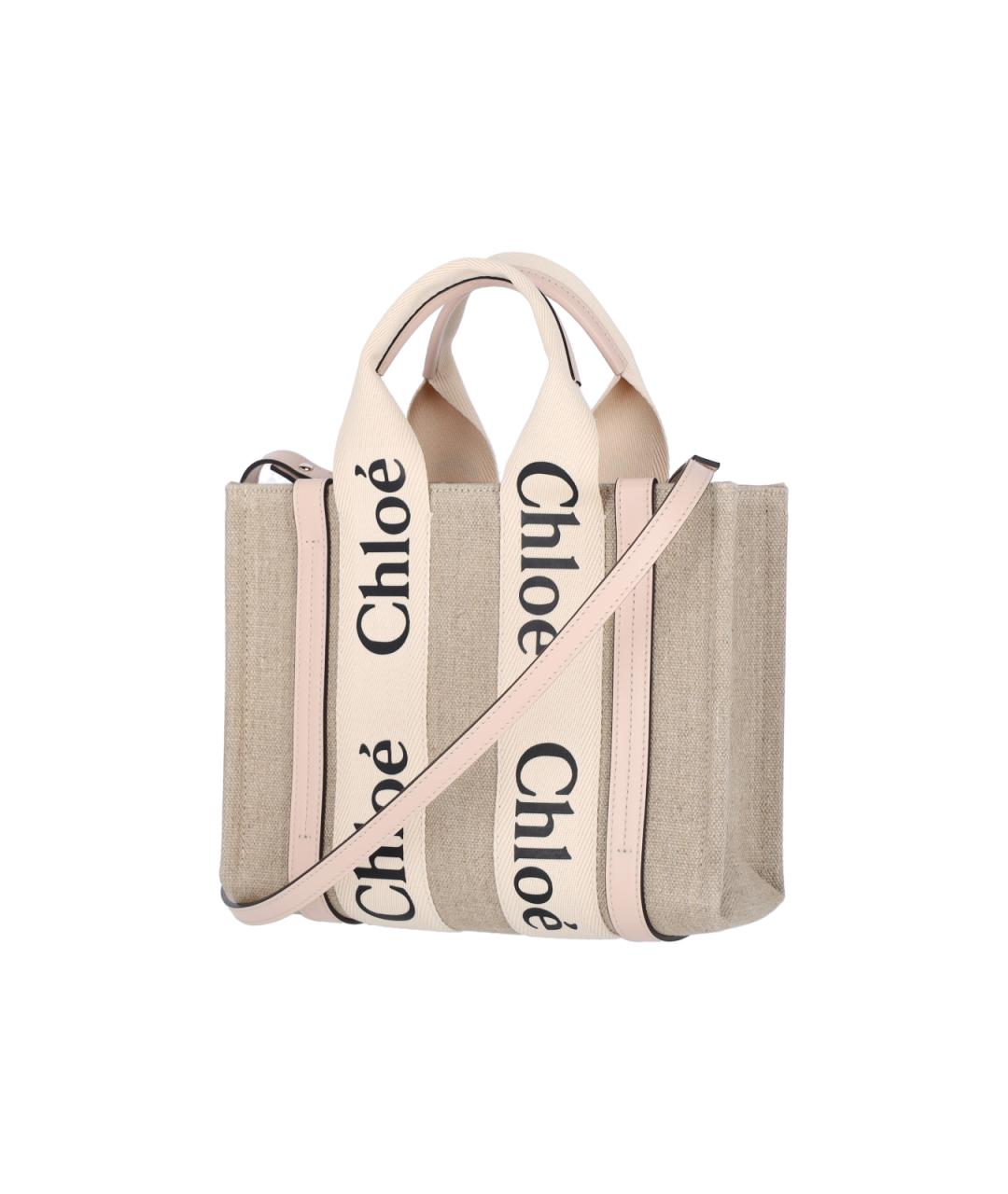 CHLOE Бежевая льняная сумка тоут, фото 2