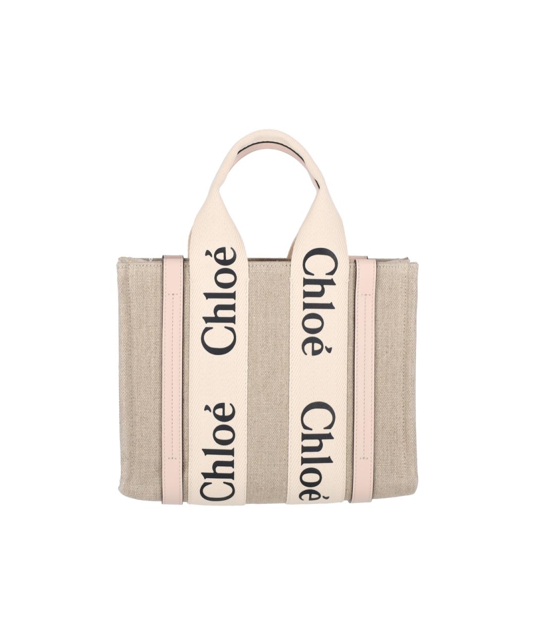 CHLOE Бежевая льняная сумка тоут, фото 3