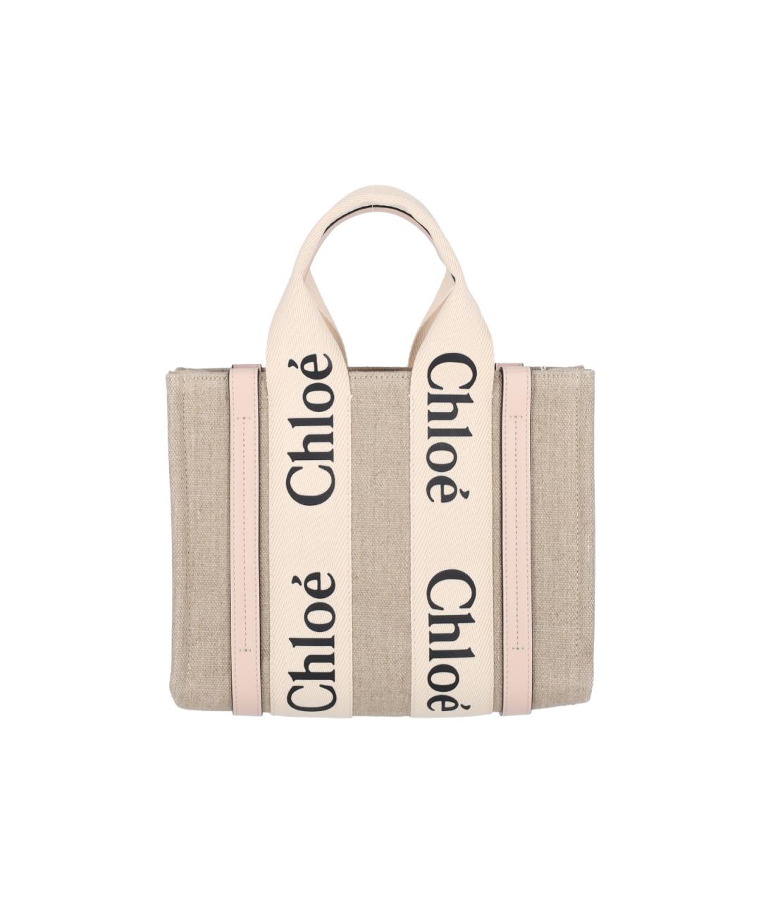 CHLOE Бежевая льняная сумка тоут, фото 1