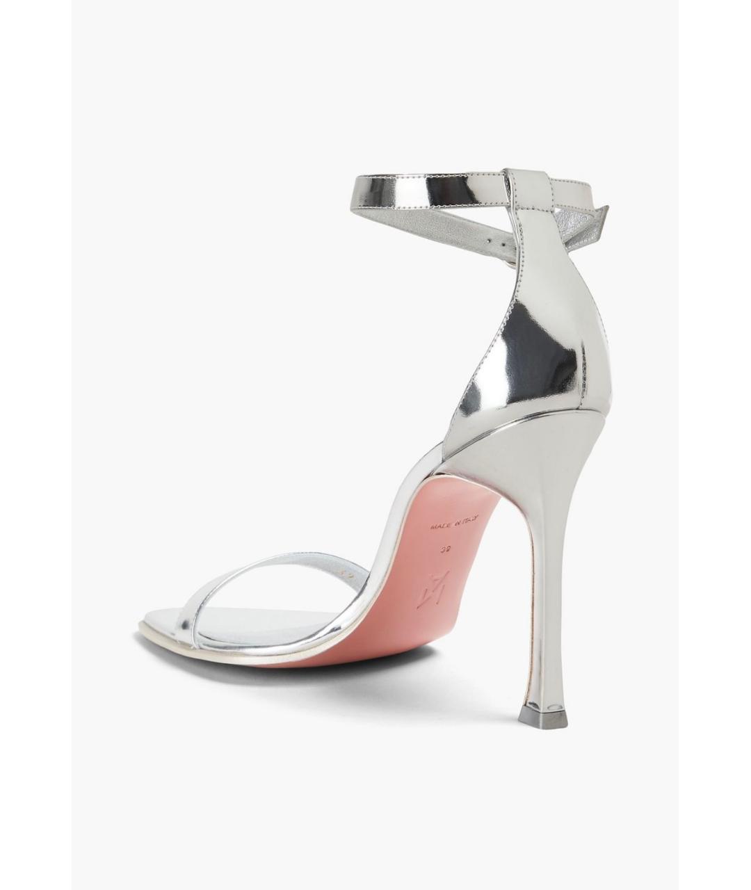 Amina Muaddi Серебряные кожаные босоножки, фото 4