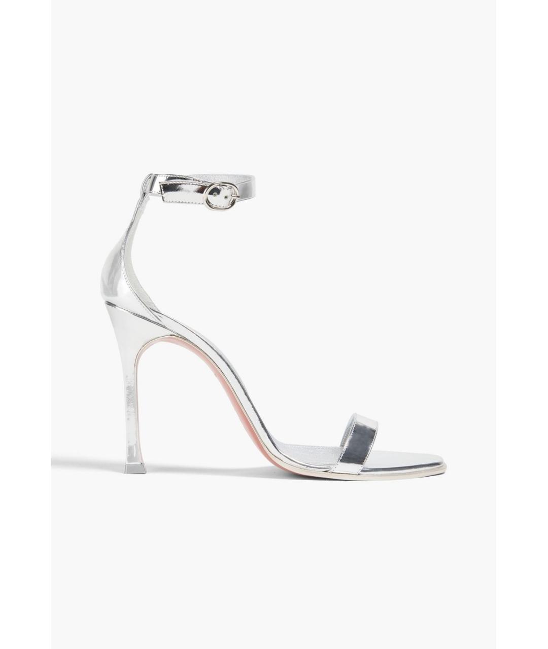 Amina Muaddi Серебряные кожаные босоножки, фото 5