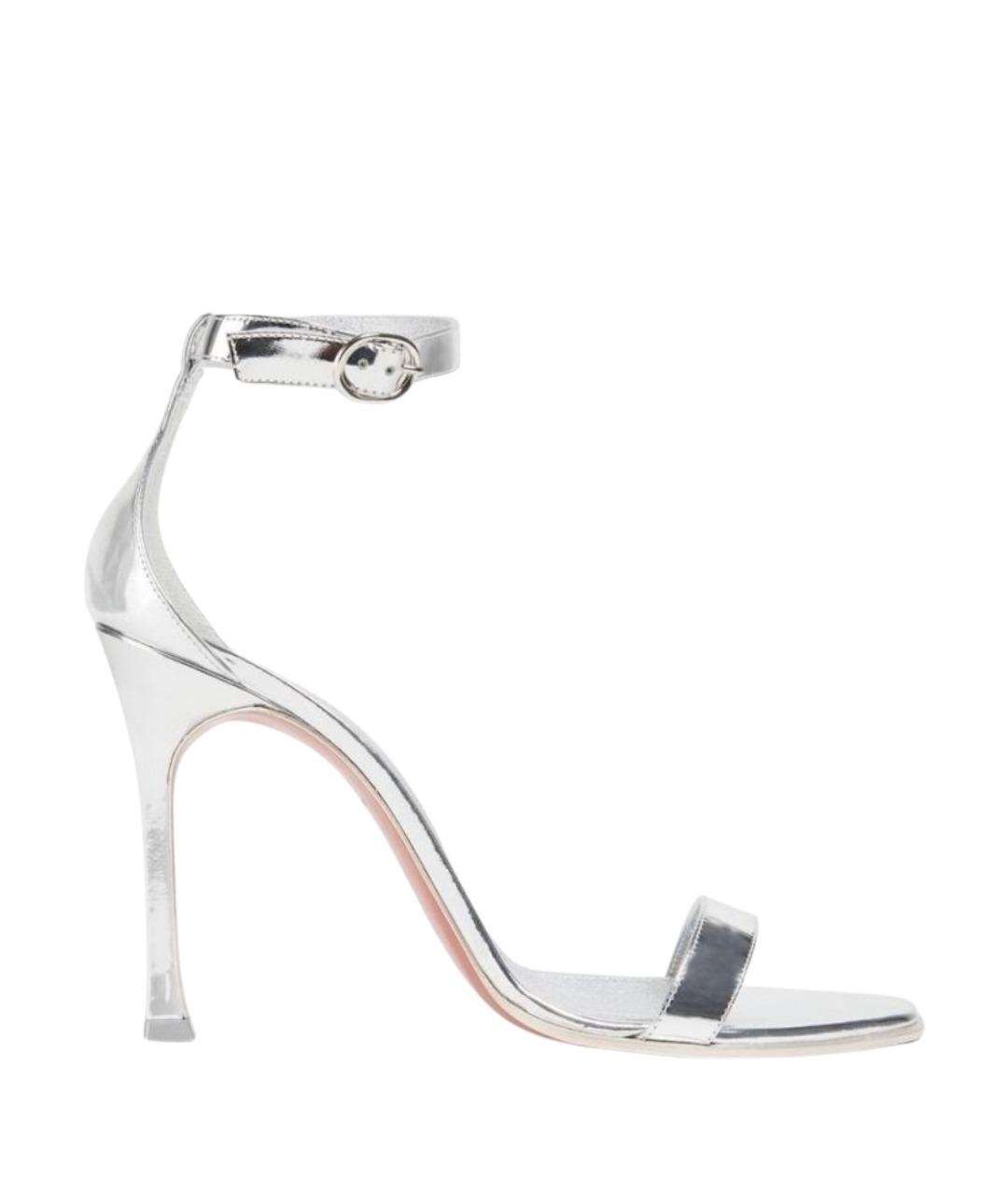 Amina Muaddi Серебряные кожаные босоножки, фото 1