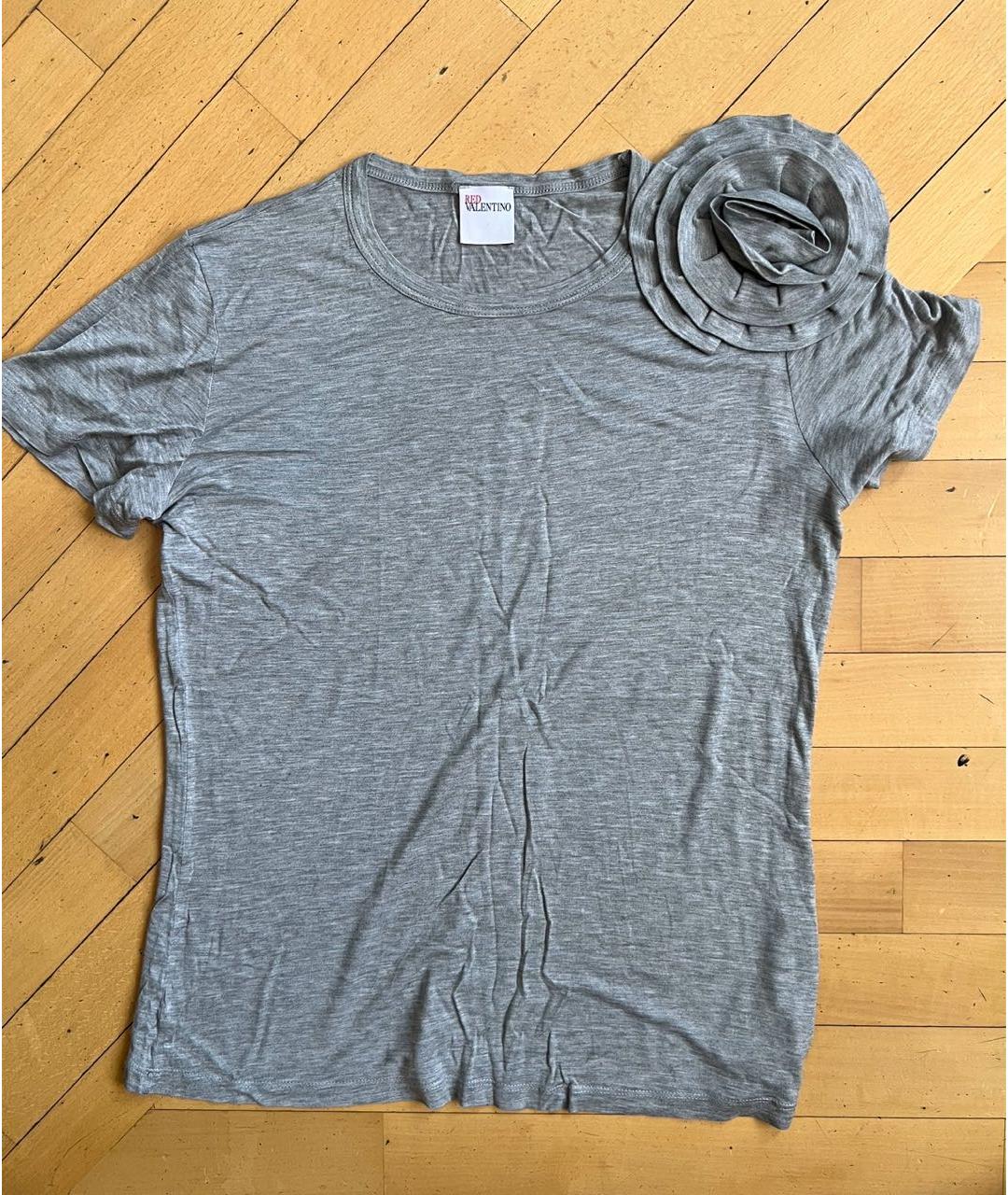 RED VALENTINO Серая хлопковая футболка, фото 4