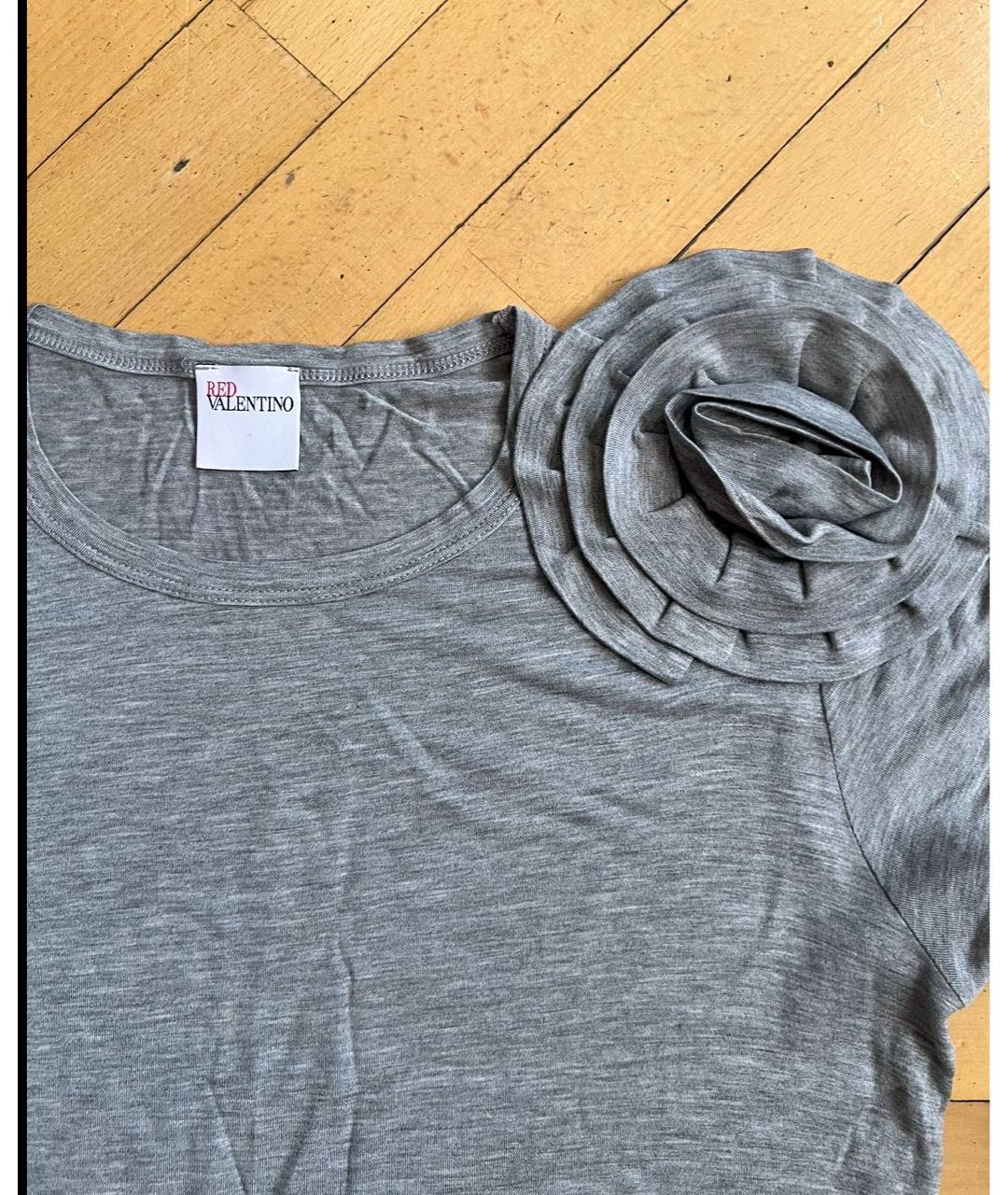 RED VALENTINO Серая хлопковая футболка, фото 2