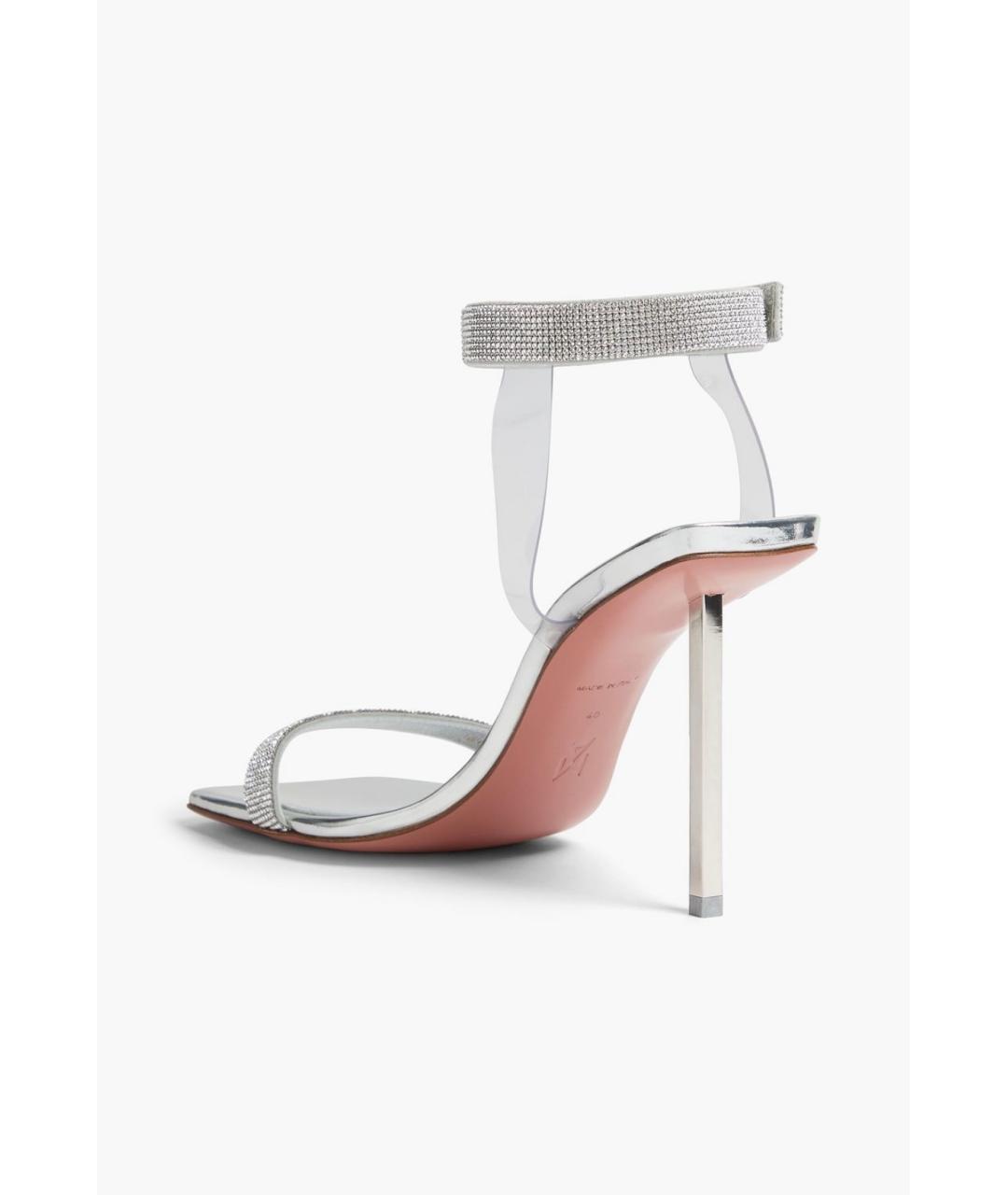 Amina Muaddi Серебряные кожаные босоножки, фото 3