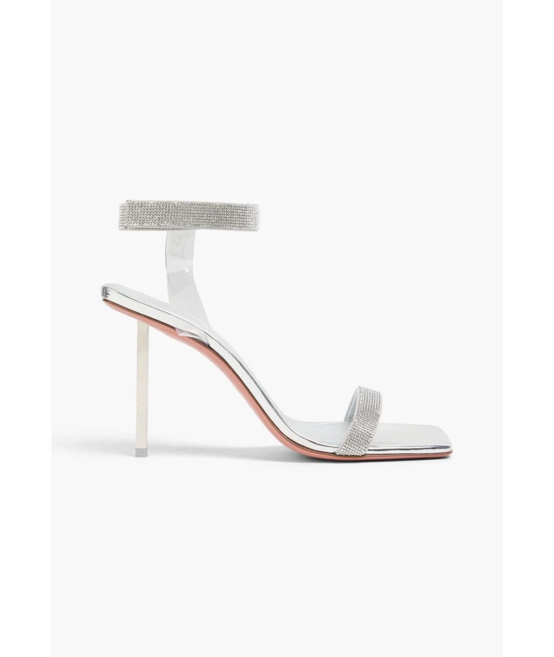 Amina Muaddi Серебряные кожаные босоножки, фото 5