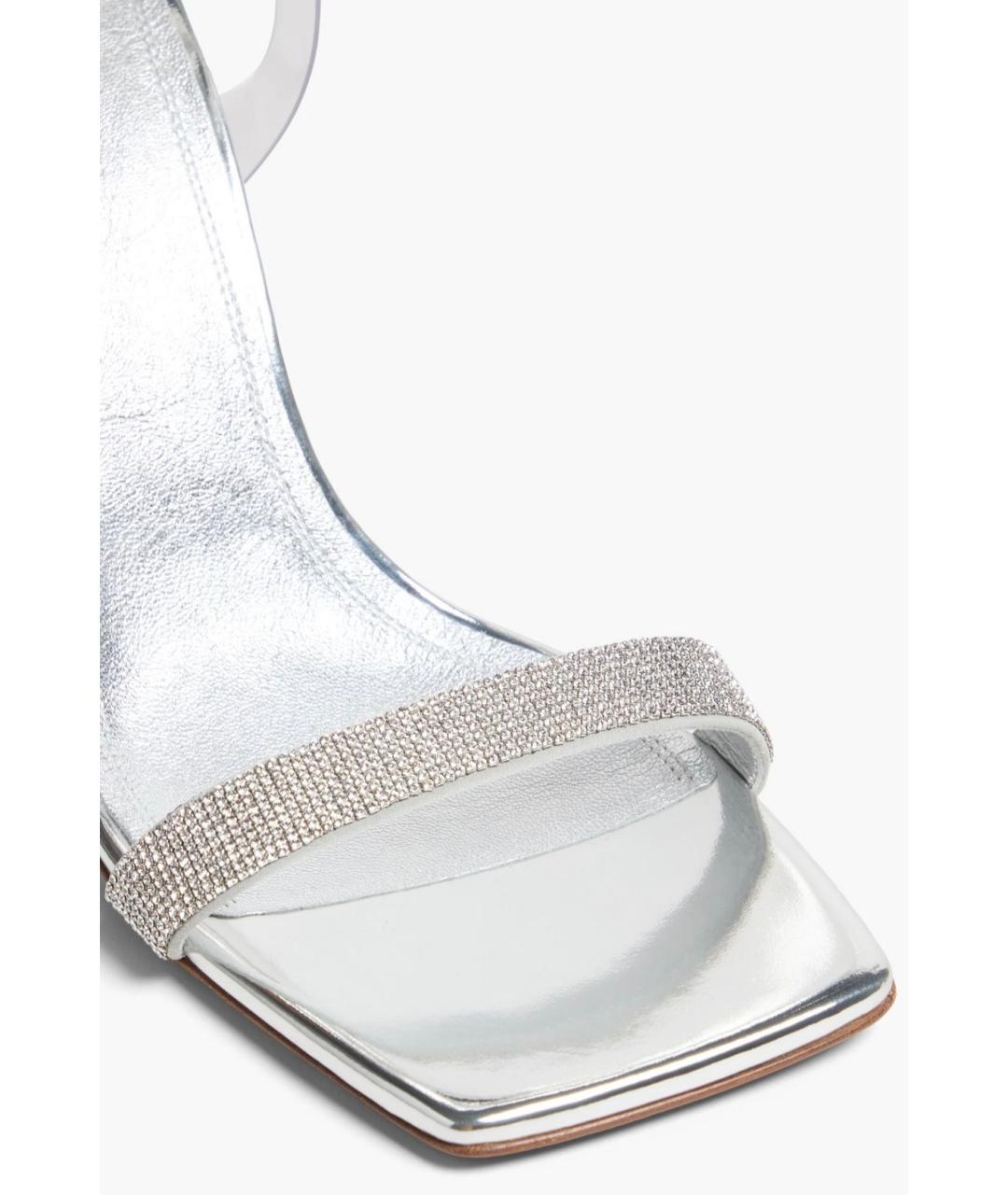 Amina Muaddi Серебряные кожаные босоножки, фото 4