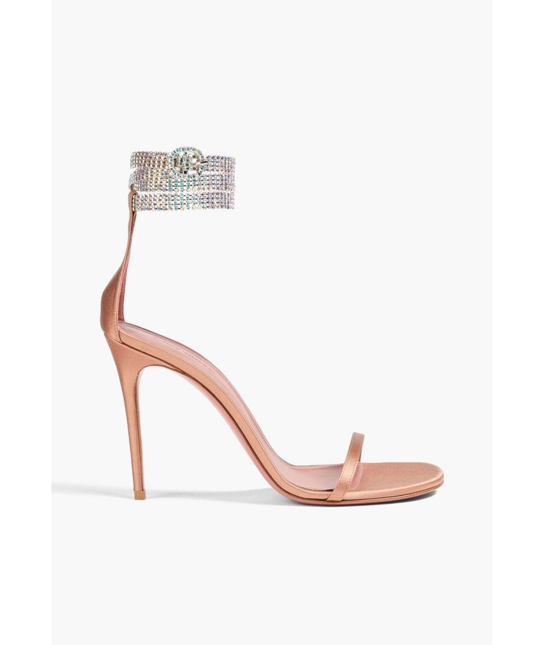 Amina Muaddi Бежевые текстильные босоножки, фото 5