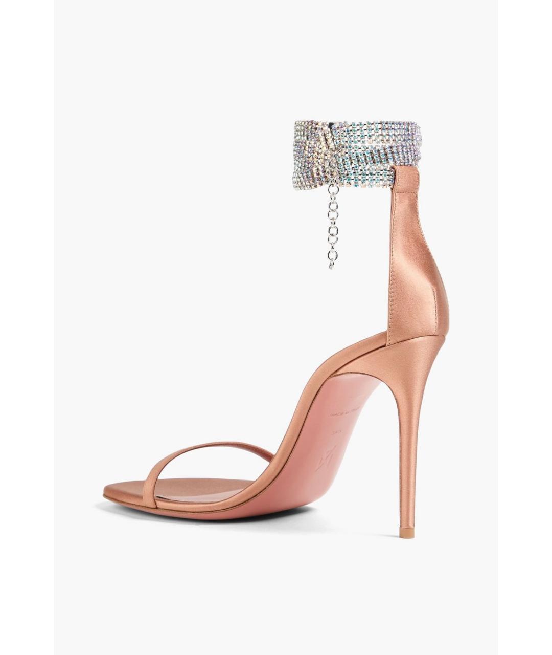 Amina Muaddi Бежевые текстильные босоножки, фото 3