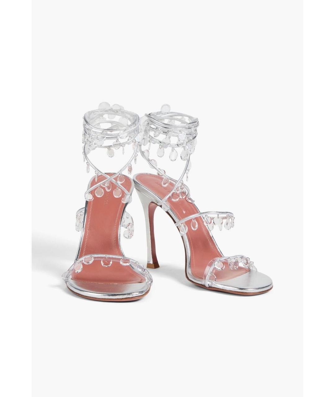 Amina Muaddi Серебряные кожаные босоножки, фото 2