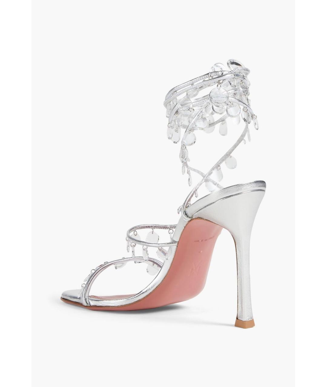 Amina Muaddi Серебряные кожаные босоножки, фото 4