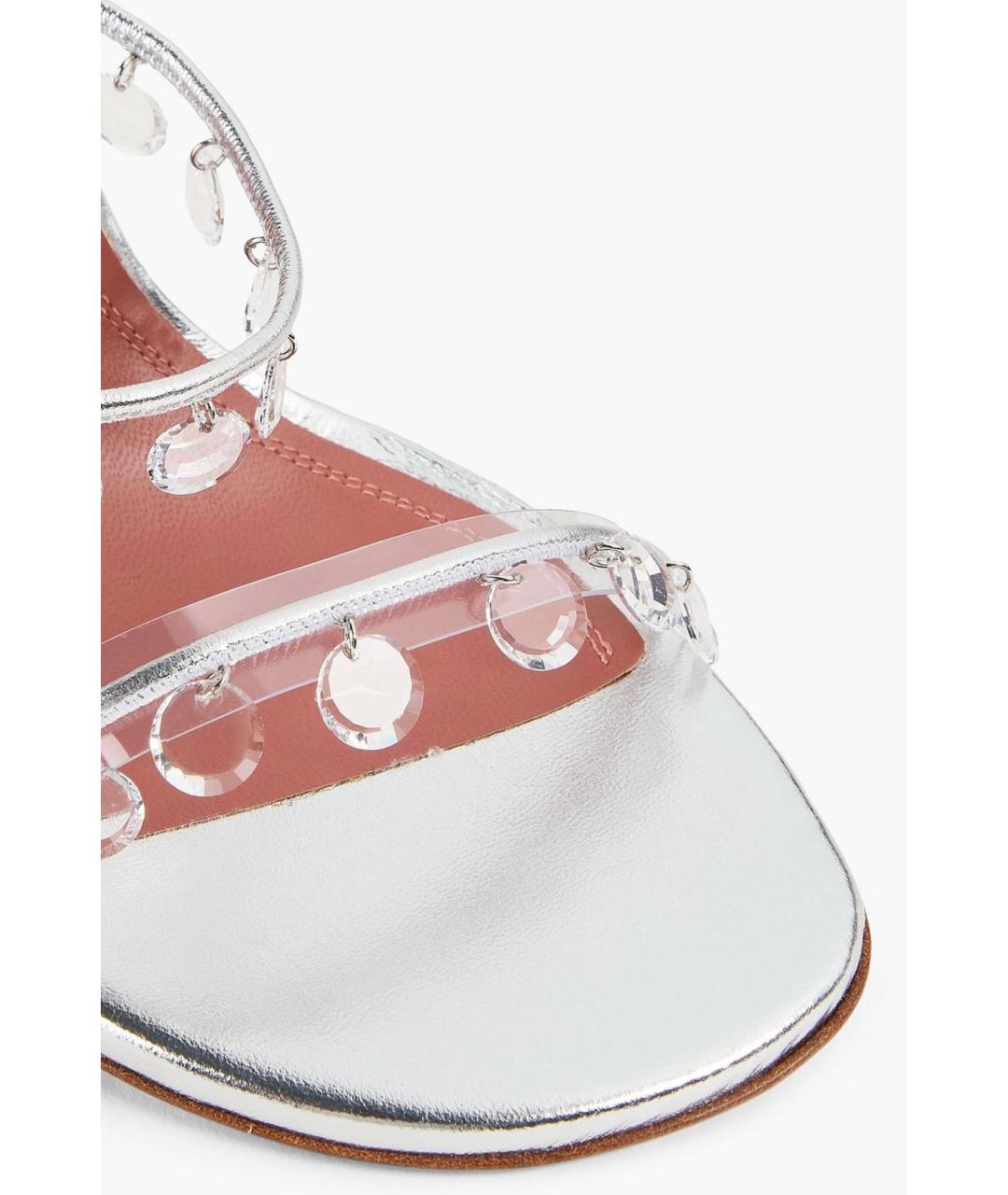 Amina Muaddi Серебряные кожаные босоножки, фото 3