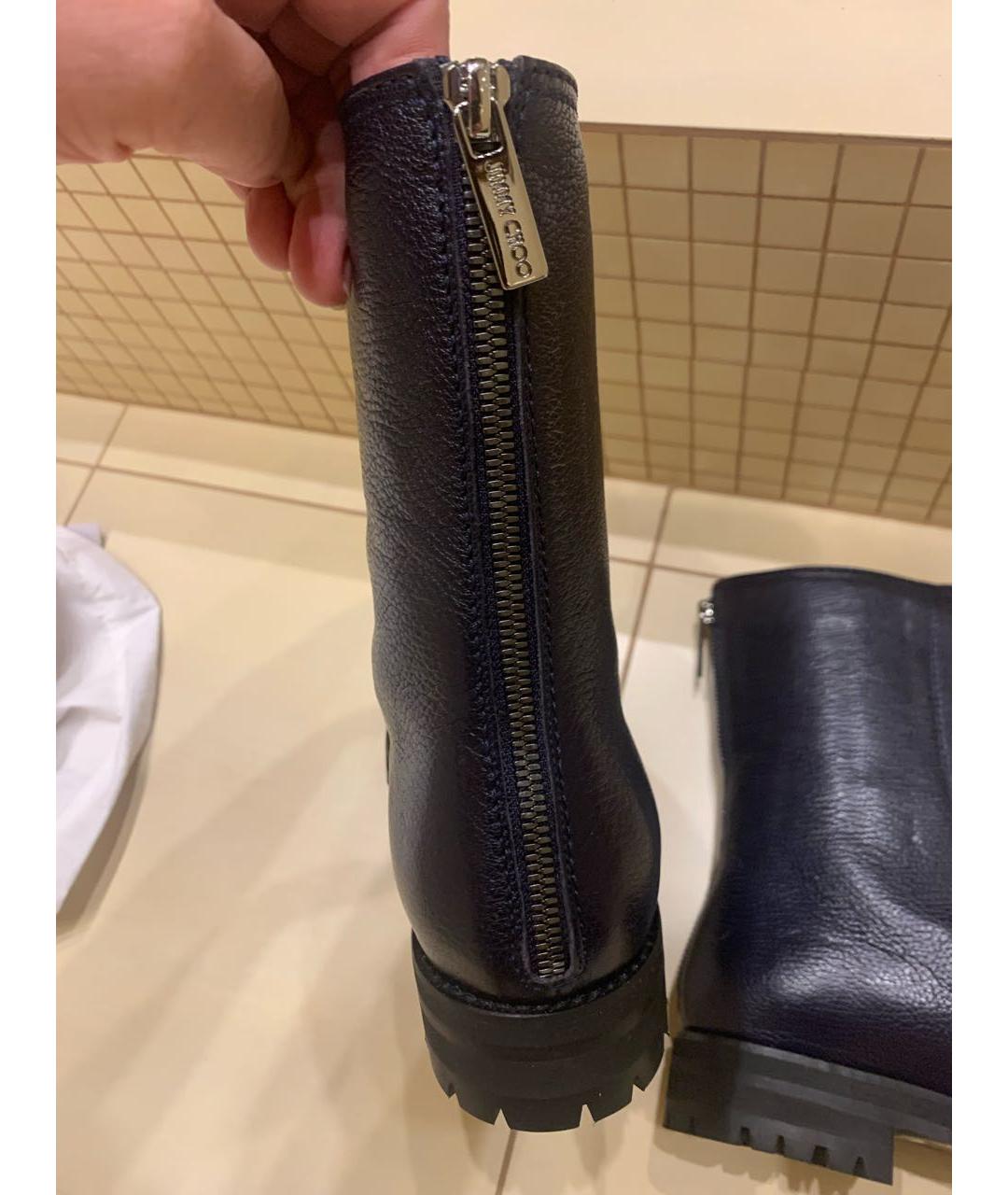 JIMMY CHOO Темно-синие кожаные ботинки, фото 3