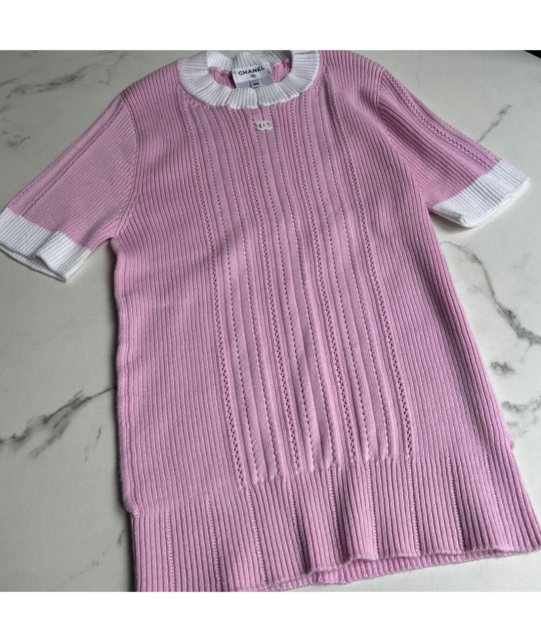 CHANEL Розовая хлопко-эластановая футболка, фото 4