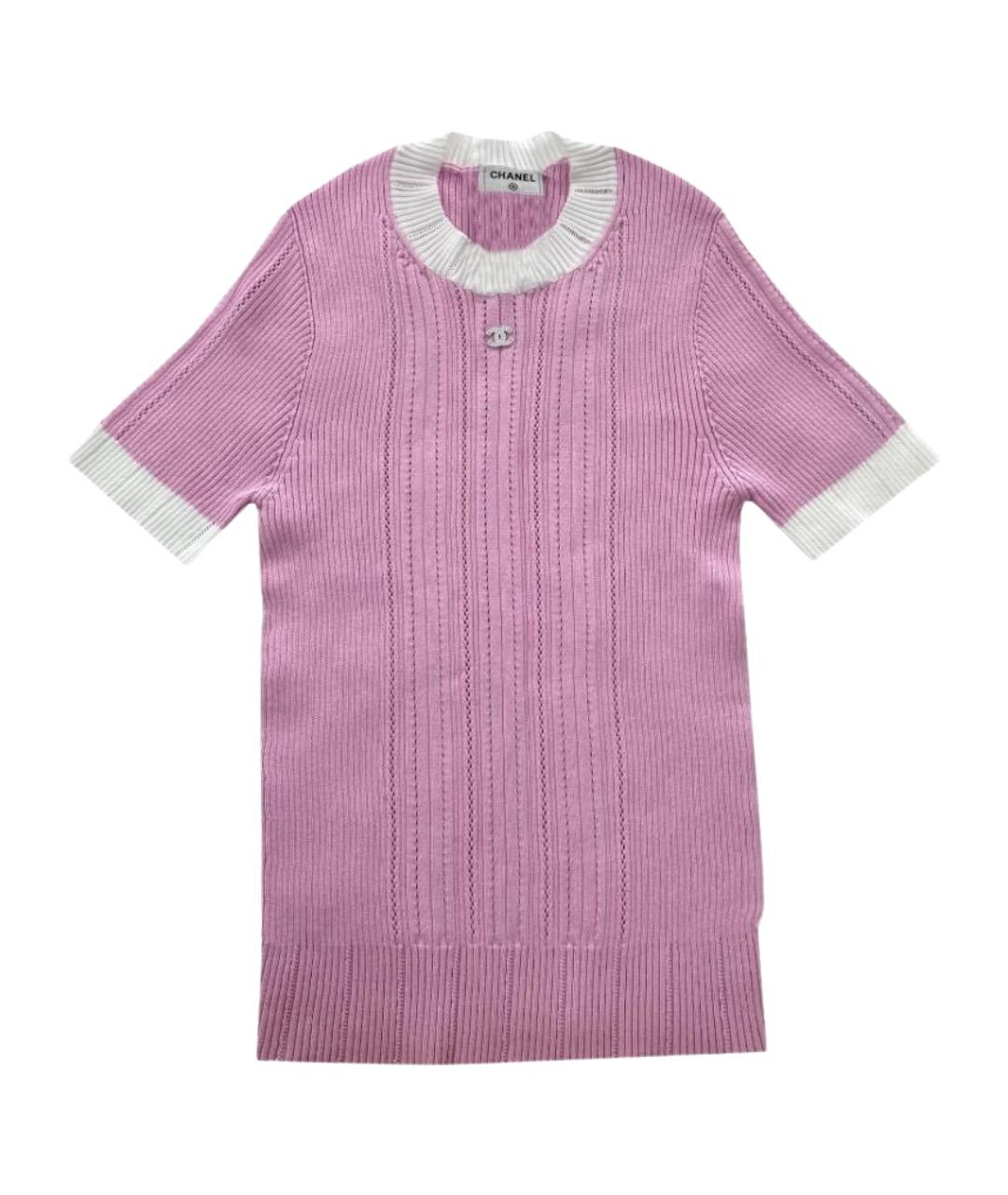 CHANEL Розовая хлопко-эластановая футболка, фото 1