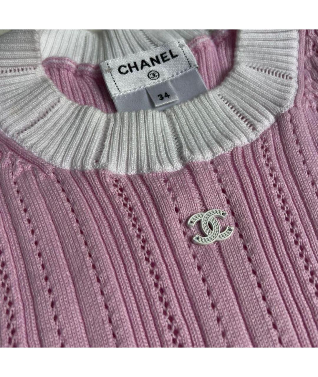 CHANEL Розовая хлопко-эластановая футболка, фото 5
