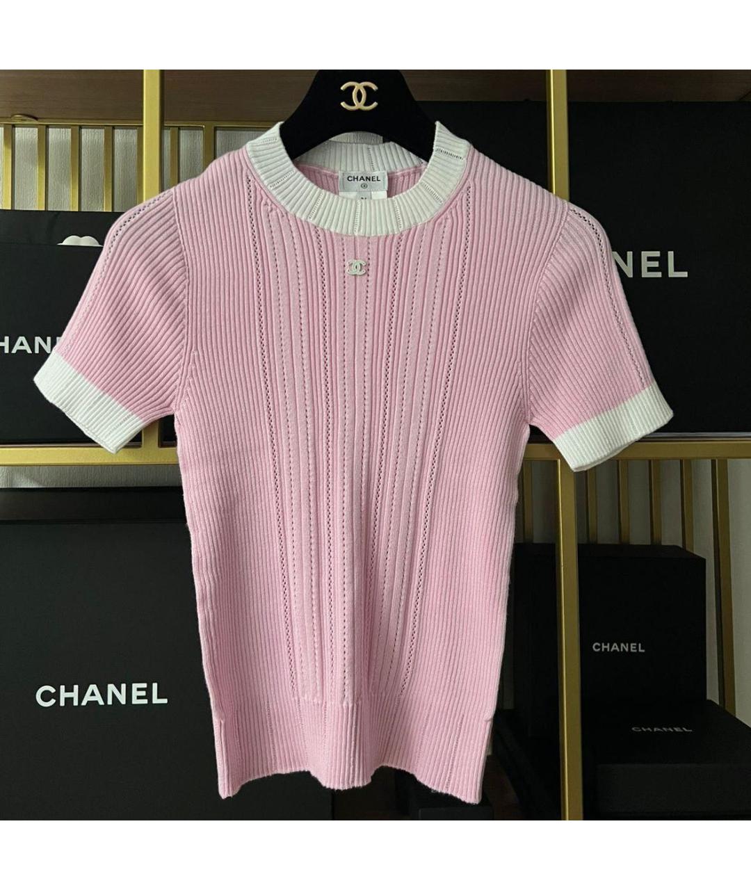 CHANEL Розовая хлопко-эластановая футболка, фото 6