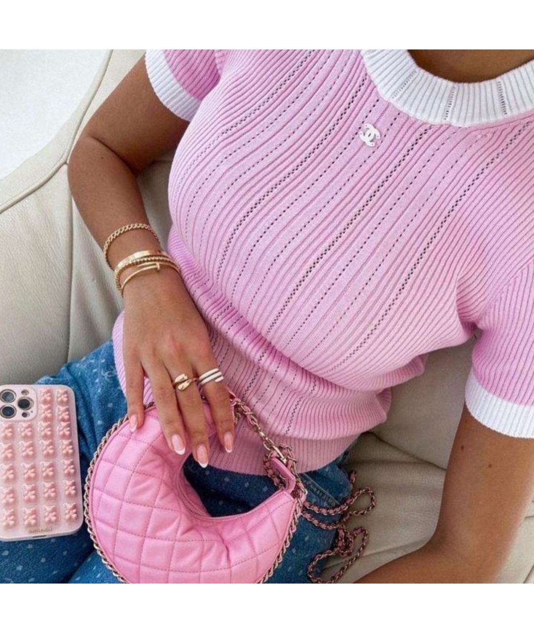 CHANEL Розовая хлопко-эластановая футболка, фото 2