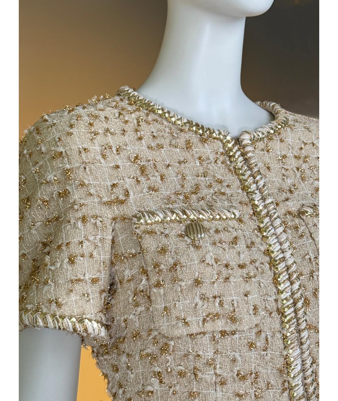 CHANEL Золотой твидовый жакет/пиджак, фото 5