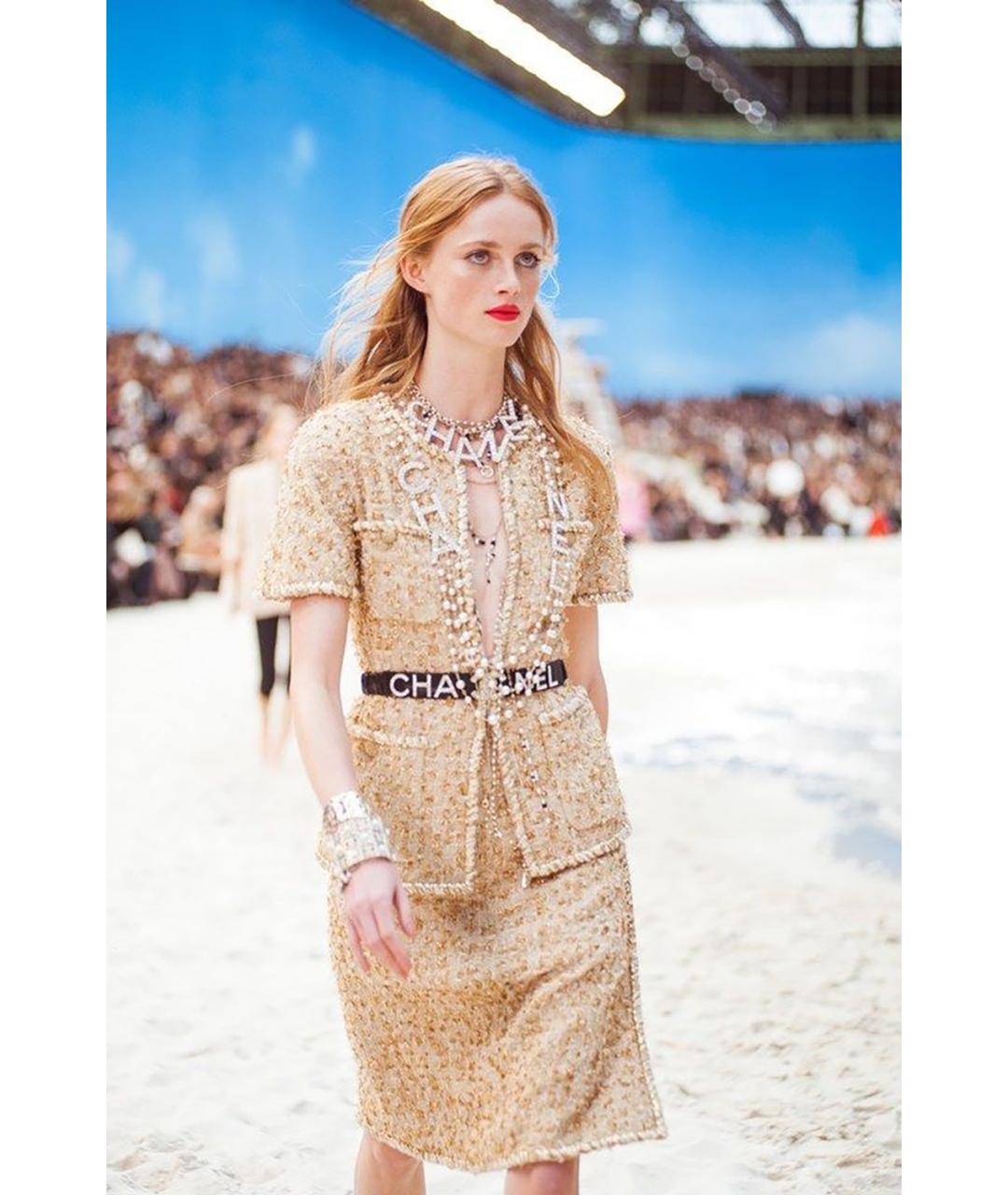 CHANEL Золотой твидовый жакет/пиджак, фото 3