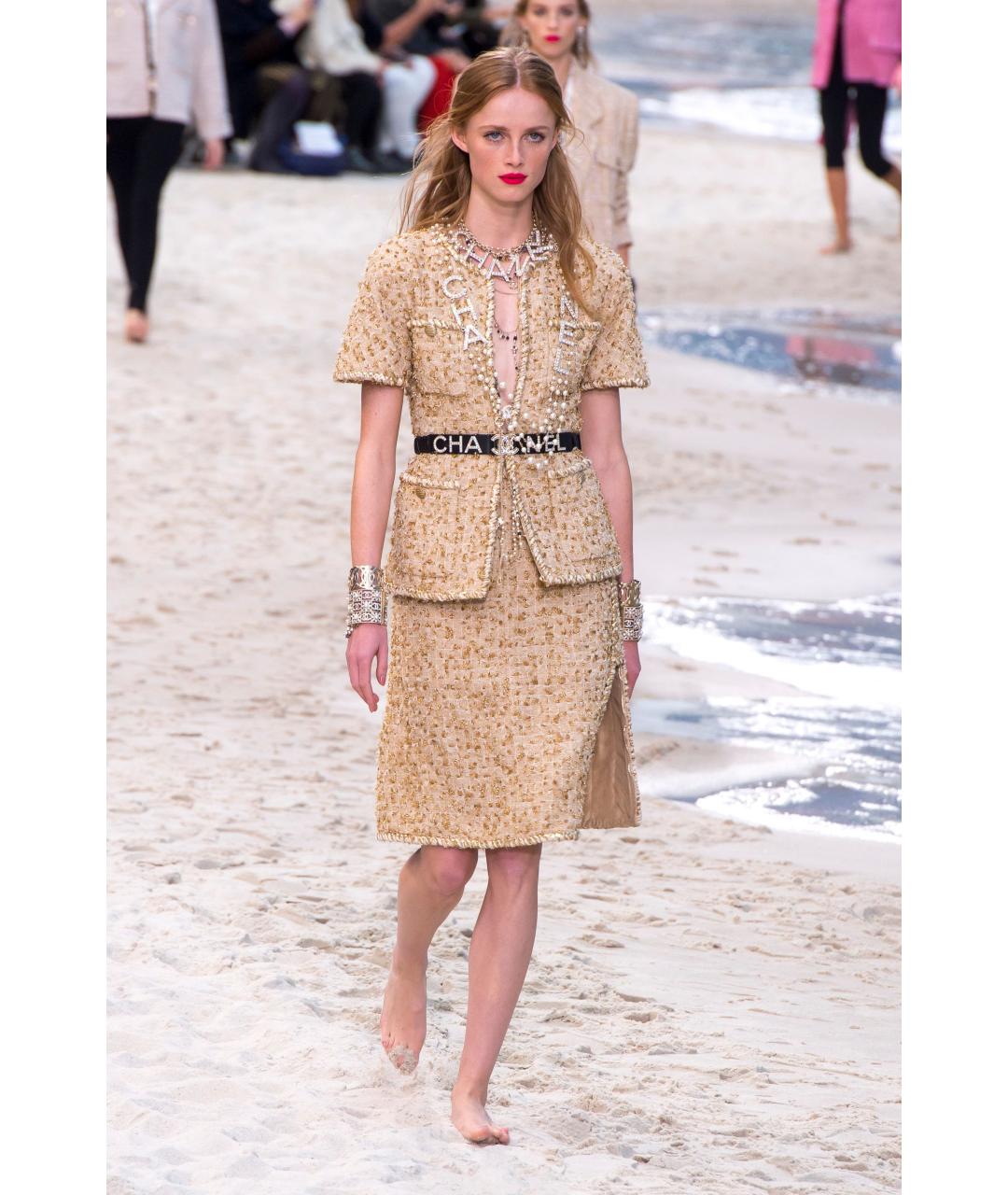 CHANEL Золотой твидовый жакет/пиджак, фото 2