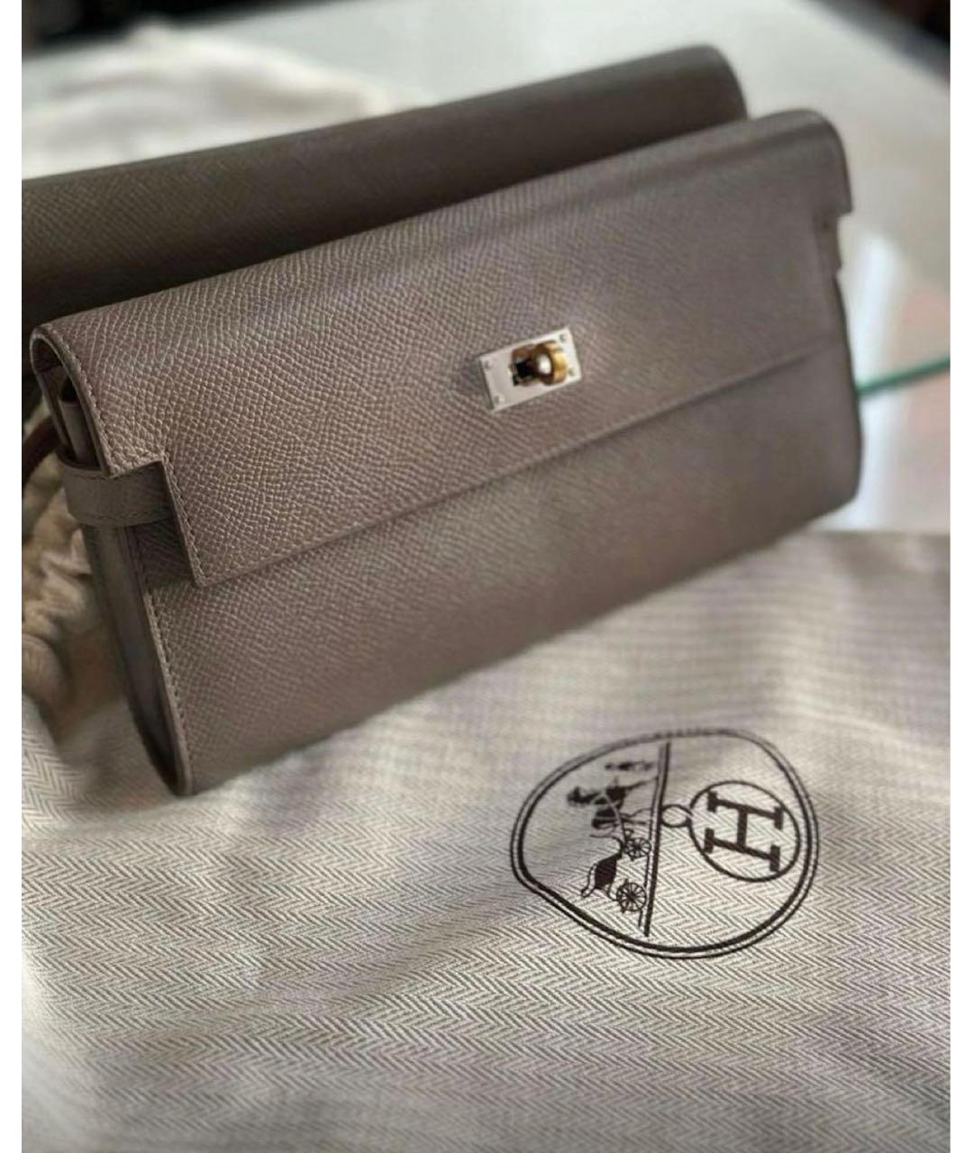 HERMES Хаки кожаный кошелек, фото 7