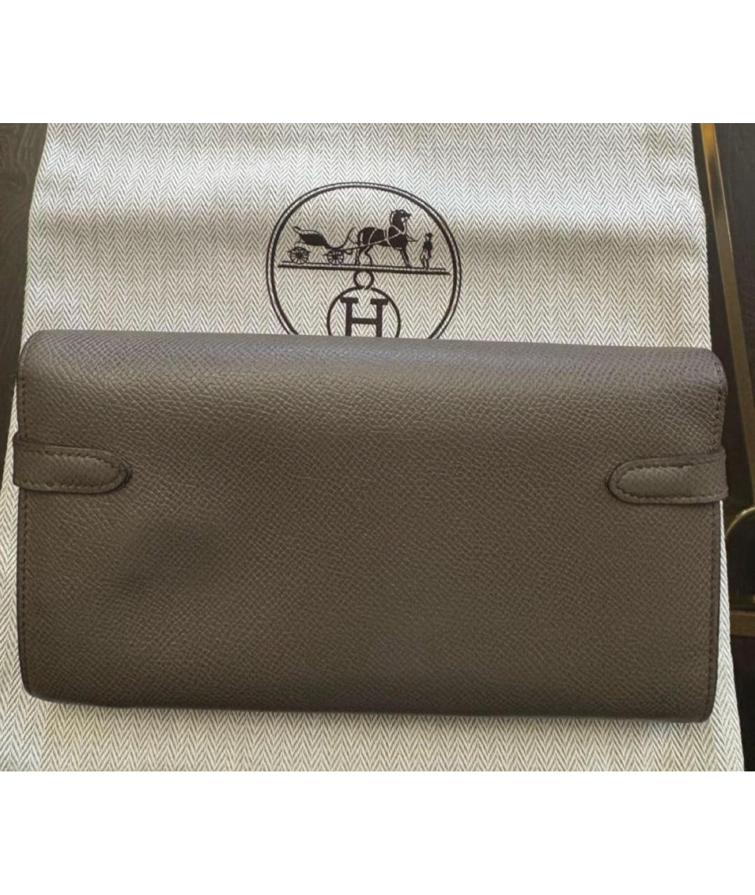 HERMES Хаки кожаный кошелек, фото 3
