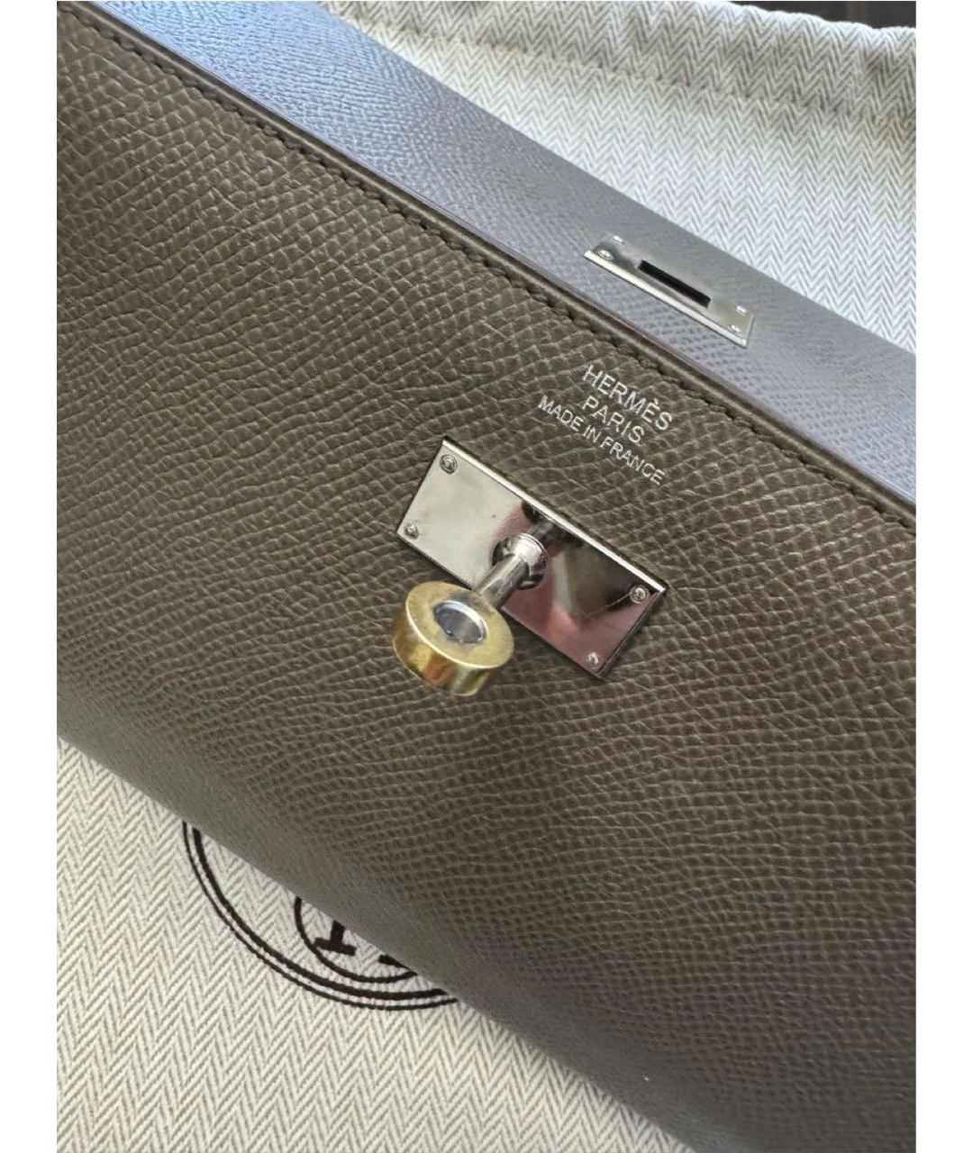 HERMES Хаки кожаный кошелек, фото 6