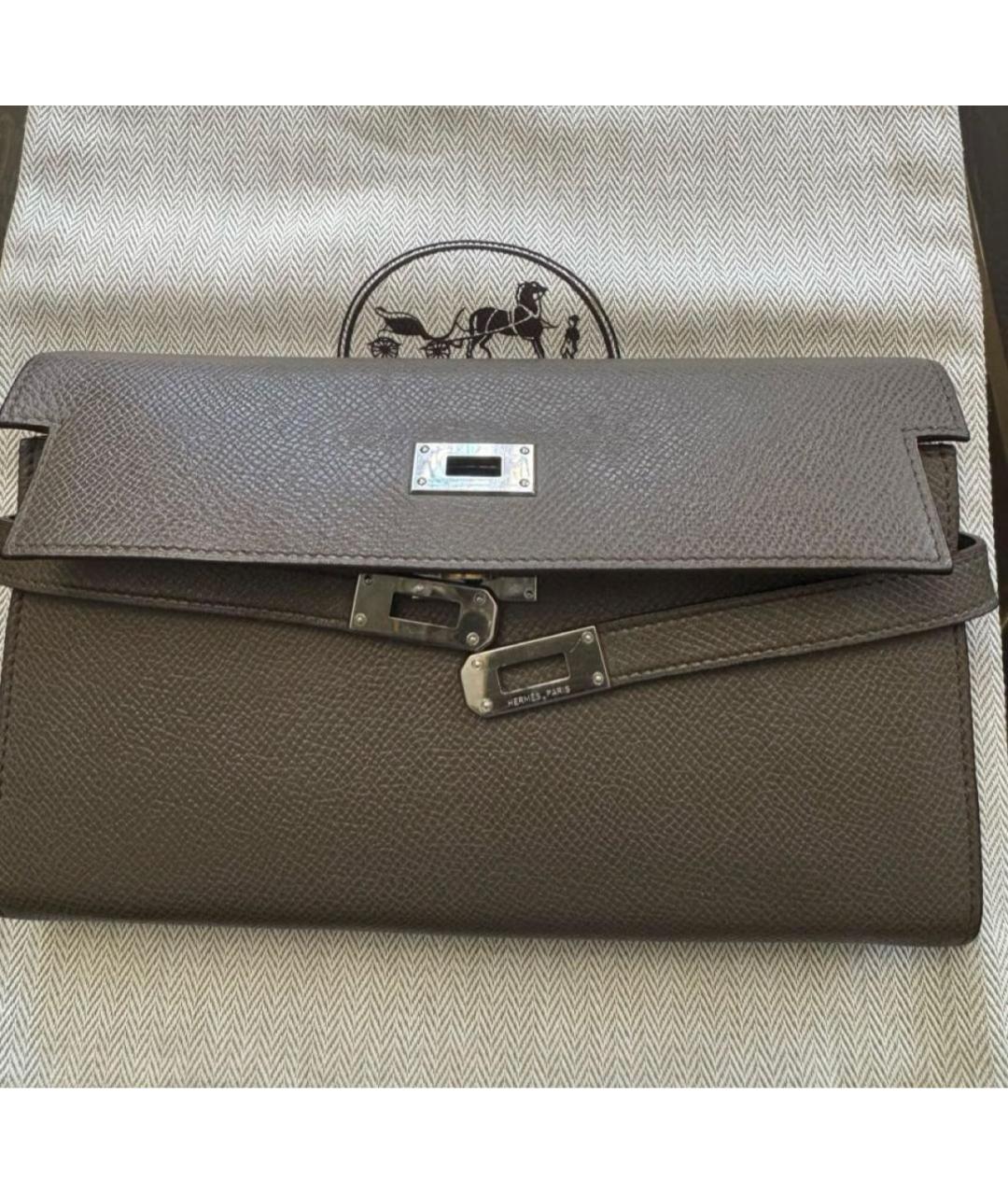HERMES Хаки кожаный кошелек, фото 8