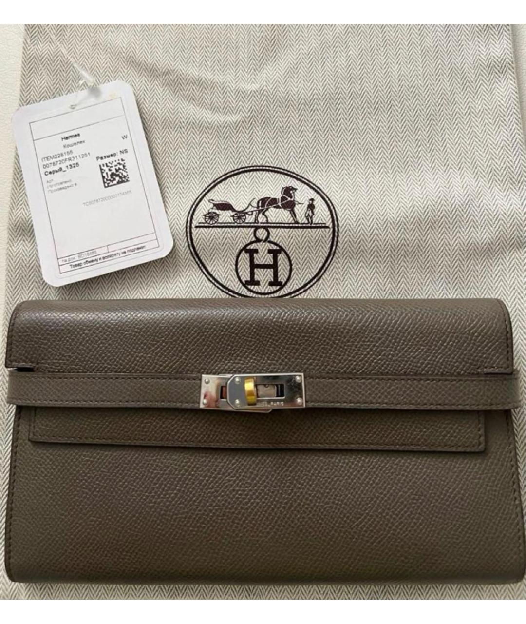HERMES Хаки кожаный кошелек, фото 5