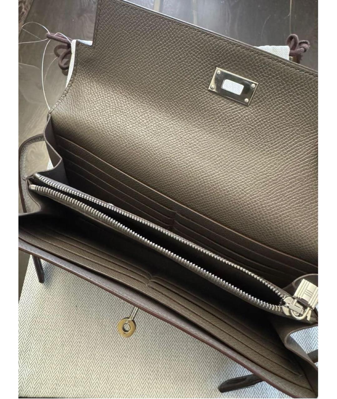 HERMES Хаки кожаный кошелек, фото 4